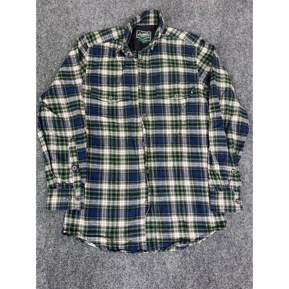 The Vermont Country Store Flannel Green Check Cotton Long Sleeve‎ Shirt Size M